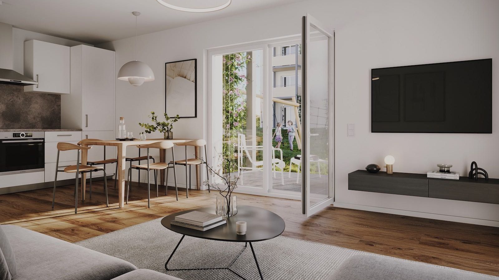 Unverbindliche Beispieldarstellung KOCHEN/WOHNEN/ESSEN, Wohnung B3.06, Erdgeschoss